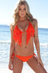 Orange Triangle Bikini With Generous Bead Fringe and Toggle Stri