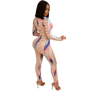 Multi-color Printed Sexy Nude Fitting Clubbing Jumpsuit #Nude #Printed SA-BLL55581-2 Women's Clothes and Jumpsuits & Rompers by Sexy Affordable Clothing