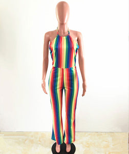 Rainbow Halter Jumpsuit #Sleeveless #Halter SA-BLL55490 Women's Clothes and Jumpsuits & Rompers by Sexy Affordable Clothing