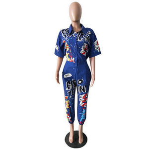 Euramerican Cartoon Printing One-piece Jumpsuits #Denim #Print SA-BLL55507-1 Women's Clothes and Jumpsuits & Rompers by Sexy Affordable Clothing