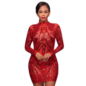 Aurora Red Nude Illusion High-Neck Dress #Bodycon Dress #Mini Dress #Red SA-BLL2082-1 Fashion Dresses and Bodycon Dresses by Sexy Affordable Clothing