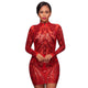 Aurora Red Nude Illusion High-Neck Dress #Bodycon Dress #Mini Dress #Red SA-BLL2082-1 Fashion Dresses and Bodycon Dresses by Sexy Affordable Clothing