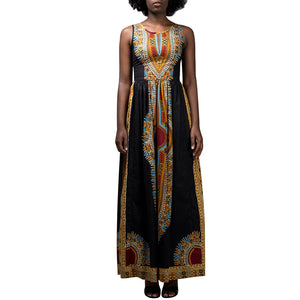 Dashiki Print Gathered Maxi Dress - Vlisco African Print #Sleeveless #Zipper #Print #Dashiki #African SA-BLL51164-2 Fashion Dresses and Maxi Dresses by Sexy Affordable Clothing