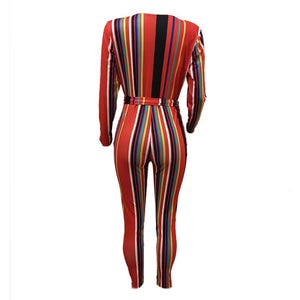 Colorful Sexy Strippes Deep-V Jumpsuit #Jumpsuit #Stripe #V-Neck SA-BLL55434-2 Women's Clothes and Jumpsuits & Rompers by Sexy Affordable Clothing