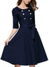 Women Double Breasted Lapel Collar Belted A Line Dress