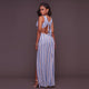 Jill Blue Stripes Slit Legs Bodysuit Maxi Dress #Blue SA-BLL81192 Fashion Dresses and Maxi Dresses by Sexy Affordable Clothing