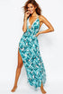 Palm Print Lattice V Neck Maxi Beach Dress