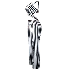 Casual V Neck Striped One-piece Jumpsuits #V Neck #Striped SA-BLL55523-2 Women's Clothes and Jumpsuits & Rompers by Sexy Affordable Clothing