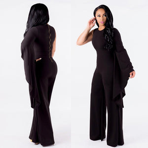 Occasional Plain Jumpsuit with Single Wide Sleeves #Jumpsuit #Black SA-BLL55397-1 Women's Clothes and Jumpsuits & Rompers by Sexy Affordable Clothing