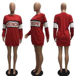 Contrast Color Letter Print Casual Sweatshirt Dress #Red SA-BLL355-2 Women's Clothes and Blouses & Tops by Sexy Affordable Clothing