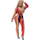 Deep V Print Lisa Jumpsuit (Orange Multi) #Jumpsuit #Stripe #Print SA-BLL55460-1 Women's Clothes and Jumpsuits & Rompers by Sexy Affordable Clothing