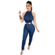 Round Neck Sleeveless Denim Jumpsuit #Jumpsuit #Sleeveless #Round Neck SA-BLL55274 Women's Clothes and Jumpsuits & Rompers by Sexy Affordable Clothing