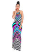 Fuchsia Tribal Print Halter Backless Slit Sexy Bodycon Maxi Dress #Mini Dress #