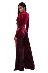 Burgundy Velvet Velia Deep V Jumpsuit #Jumpsuit #Burgundy SA-BLL55385-1 Women's Clothes and Jumpsuits & Rompers by Sexy Affordable Clothing