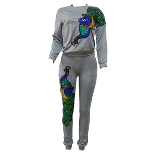 Cute Women Peacock Sequined 2 Piece Jogger Pants Set #Sequins SA-BLL27787 Sexy Clubwear and Pant Sets by Sexy Affordable Clothing