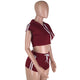 Play A Game Of Tennis Short Set - Red/White #Short Sleeve #Hooded #Striped #Crop Top SA-BLL2234-3 Sexy Clubwear and Pant Sets by Sexy Affordable Clothing