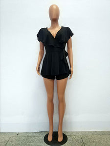 Cutout Back V Neck Ruffled Wrap Flared Romper #V Neck #Ruffled SA-BLL55560-2 Women's Clothes and Jumpsuits & Rompers by Sexy Affordable Clothing
