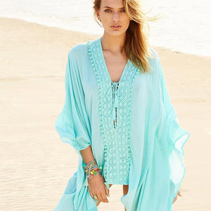 Light Mint Crochet Applique Tassel Tie Beach Kaftan  SA-BLL38220-2 Sexy Swimwear and Cover-Ups & Beach Dresses by Sexy Affordable Clothing