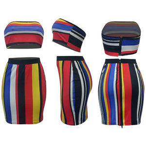 Trendy Bateau Neck Striped Red Two-piece Skirt Set #Sleeveless #Stripe #Two Piece SA-BLL282465 Sexy Clubwear and Skirt Sets by Sexy Affordable Clothing