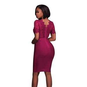 Red Deep V Neck Mesh Lace Sexy Bodycon Bandage Dress #Short Sleeve SA-BLL36016-2 Fashion Dresses and Midi Dress by Sexy Affordable Clothing