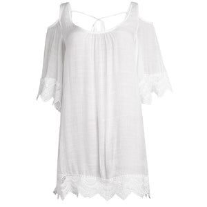Women Crochet Beach T Shirt #White #Crochet SA-BLL38540-2 Sexy Swimwear and Cover-Ups & Beach Dresses by Sexy Affordable Clothing