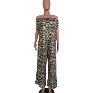 Dew Shoulder Loose Camouflage Printed Jumpsuit #Print #Camouflage SA-BLL55570 Women's Clothes and Jumpsuits & Rompers by Sexy Affordable Clothing