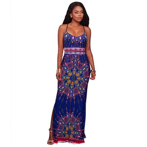 Plus Size Kuwait Dark Blue Multi-Color Aztec Print Maxi Dress #Maxi Dress #Blue SA-BLL5020-2 Fashion Dresses and Maxi Dresses by Sexy Affordable Clothing