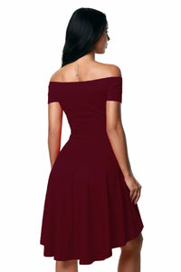 Sexy Elegant Women Party Dress Off Shoulder Burgundy Skater Dress Vestidos de Festa