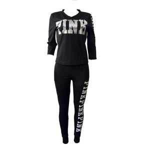 Letter Printing Patchwork Two Pieces Suit #Black SA-BLL27706-1 Sexy Clubwear and Pant Sets by Sexy Affordable Clothing