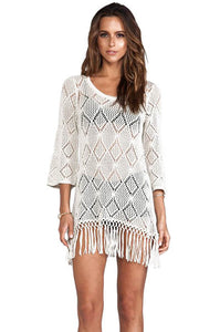 Sexy Crochet Knit Fringe Tunic Beachwear Cover-up  SA-BLL38306 Sexy Swimwear and Cover-Ups & Beach Dresses by Sexy Affordable Clothing