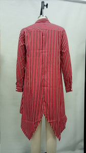 Lightweight Button Down Long Sleeve Striped Collarless Shirt Dress #Striped #Collarless #Irregular SA-BLL282562-1 Sexy Clubwear and Club Dresses by Sexy Affordable Clothing