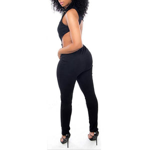 Black Solid Sexy Backless Bodycon Overalls Playsuit #Black SA-BLL55392 Women's Clothes and Jumpsuits & Rompers by Sexy Affordable Clothing