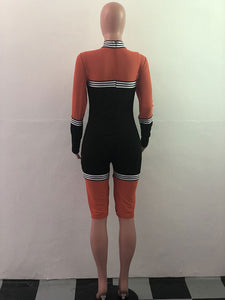 Neon Striped Long Sleeve Mandarin Collar Jumpsuit #Long Sleeve #Knee-Length #Mandarin Collar SA-BLL55597-1 Women's Clothes and Jumpsuits & Rompers by Sexy Affordable Clothing