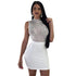 Sexy Sleeveless Solid Color Mini Dress With Sequins #White #Sleeveless #Mesh #Sequins