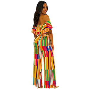 Get Your Groove On Pants Set - Rainbow #Off Shoulder #Printed #Crop Top SA-BLL282707 Sexy Clubwear and Pant Sets by Sexy Affordable Clothing