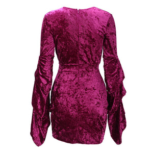 Sexy Deep-V Velvet Dress with Wide Cuffs #V Neck #Long Sleeve #Velvet SA-BLL2237-1 Fashion Dresses and Mini Dresses by Sexy Affordable Clothing
