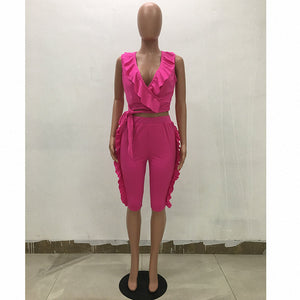 Vest Top And Shorts Two Pieces Set #Pink #Two Piece #Ruffle SA-BLL282563-1 Sexy Clubwear and Pant Sets by Sexy Affordable Clothing