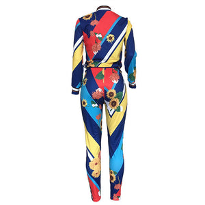 Flowers of Paradise Lounge Set in Blue/Multi #Long Sleeve #Two Piece SA-BLL2587 Sexy Clubwear and Pant Sets by Sexy Affordable Clothing