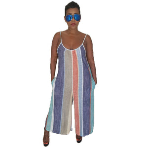 Scoop Neck Sling Stripe Jumpsuit With Wide Leg #Stripe #Straps SA-BLL55563-2 Women's Clothes and Jumpsuits & Rompers by Sexy Affordable Clothing