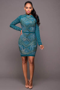 Winslow Hunter Green Jeweled Quilted Dress  SA-BLL28135-2 Fashion Dresses and Bodycon Dresses by Sexy Affordable Clothing