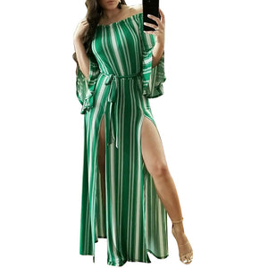 Off The Shoulder Flare Sleeve Striped Maxi Dress #Striped #Off The Shoulder #Flare Sleeve SA-BLL51458 Fashion Dresses and Maxi Dresses by Sexy Affordable Clothing