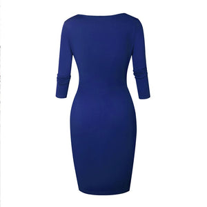 Solid Color Zipper Half Sleeve Knee-Length Bodycon Dress #Mini Dress #Blue SA-BLL2152-3 Fashion Dresses and Bodycon Dresses by Sexy Affordable Clothing