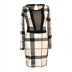 Sexy Checks Bodycon Dress With Long Sleeve  SA-BLL28207 Fashion Dresses and Mini Dresses by Sexy Affordable Clothing