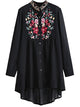 Tunic Top Floral Embroidered Long Sleeve Button Down Loose Blouse