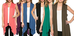 Women's Solid Color Sleeveless Asymetric Hem Open Front Cardigan