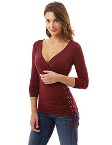 Women's Long Sleeve V Neck Lace Up Blouse