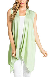 Women's Solid Color Sleeveless Asymetric Hem Open Front Cardigan