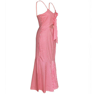 Trendy V Neck Striped Bandage Pink Straps Mid Calf Dress #V Neck #Stripe #Strap #Cut Out SA-BLL51260 Fashion Dresses and Maxi Dresses by Sexy Affordable Clothing