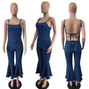 Casual Spaghetti Strap Blue Denim One-piece Jumpsuits #Denim #One-Piece #Spaghetti Strap SA-BLL55510 Women's Clothes and Jumpsuits & Rompers by Sexy Affordable Clothing