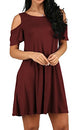 Sexy Women's Cold Shoulder Tunic Top T-shirt Swing Dress With Pockets